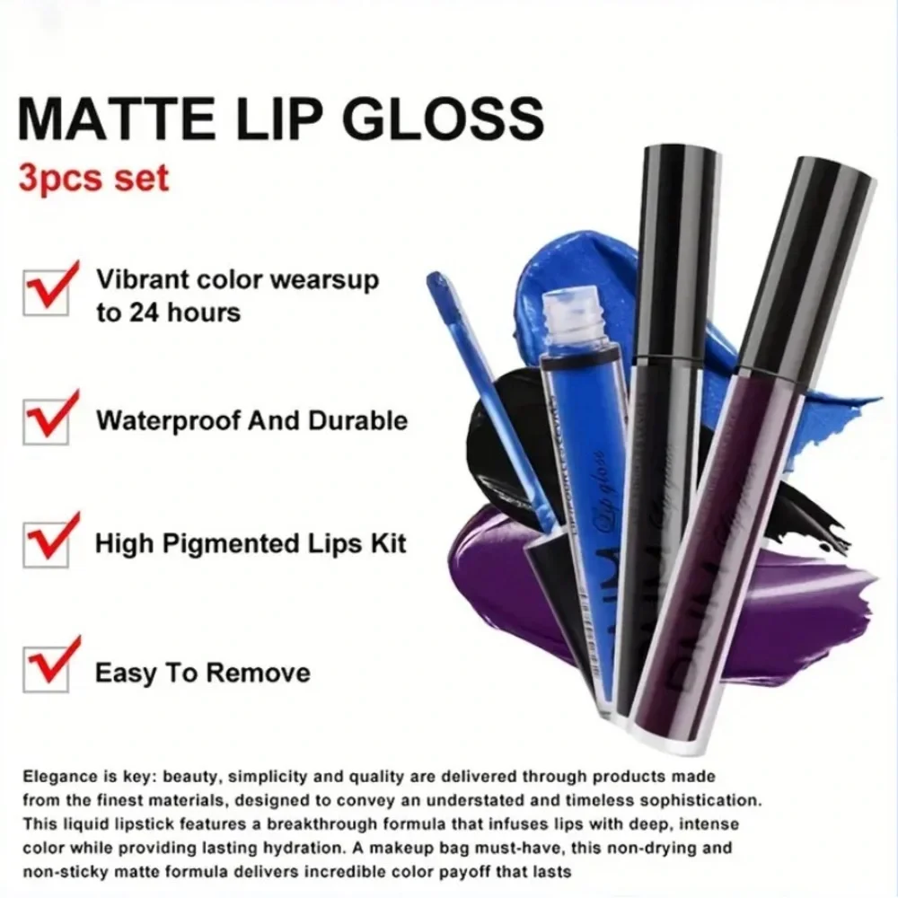 COPY - 3pcs Vibrant Berry-Toned Liquid Lip Gloss Set
